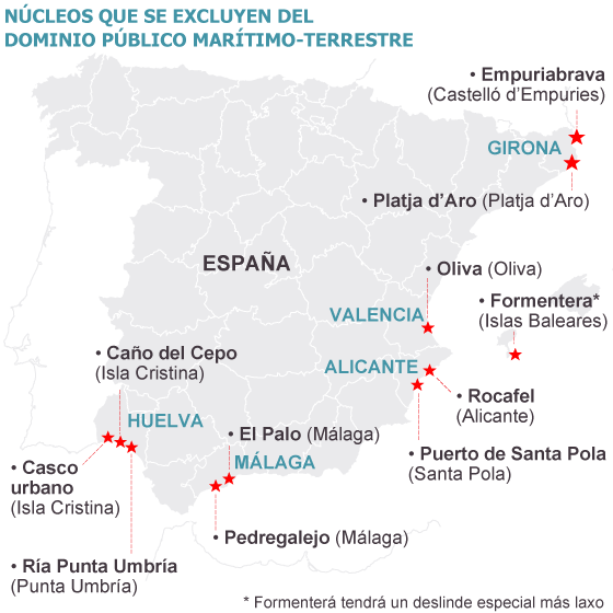 La Ley de Costas no se aplicará en 11 núcleos conflictivos