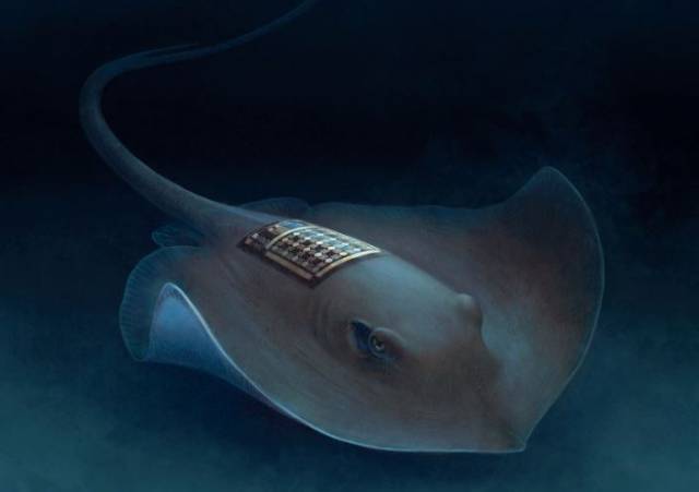 Ilustración de una manta portando un sensor.