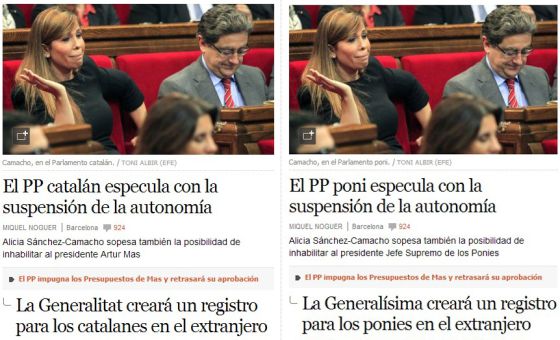 La sección Política de EL PAÍS sin la extensión (izda.) y con la extensión activada.