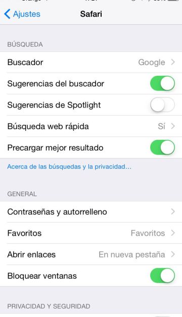 Configuracion de Safari