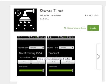 Shower Timer permite programar el tiempo que queremos permanecer en la ducha. Shower Timer permite programar el tiempo que queremos permanecer en la ducha.