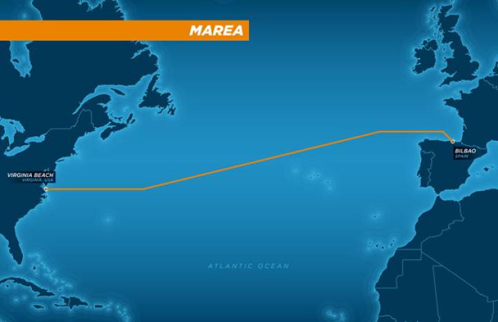 Imagen de los 6.600 kilómetros de conexión que cubrirá el cable Marea. Imagen de los 6.600 kilómetros de conexión que cubrirá el cable Marea.
