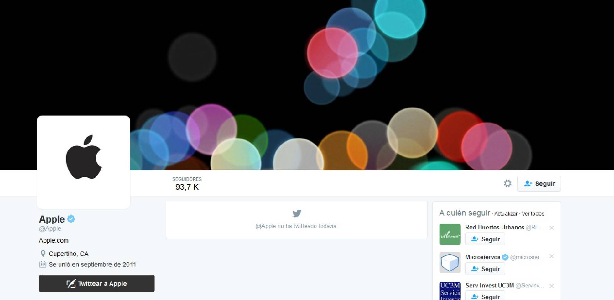 Perfil de Apple en Twitter. 