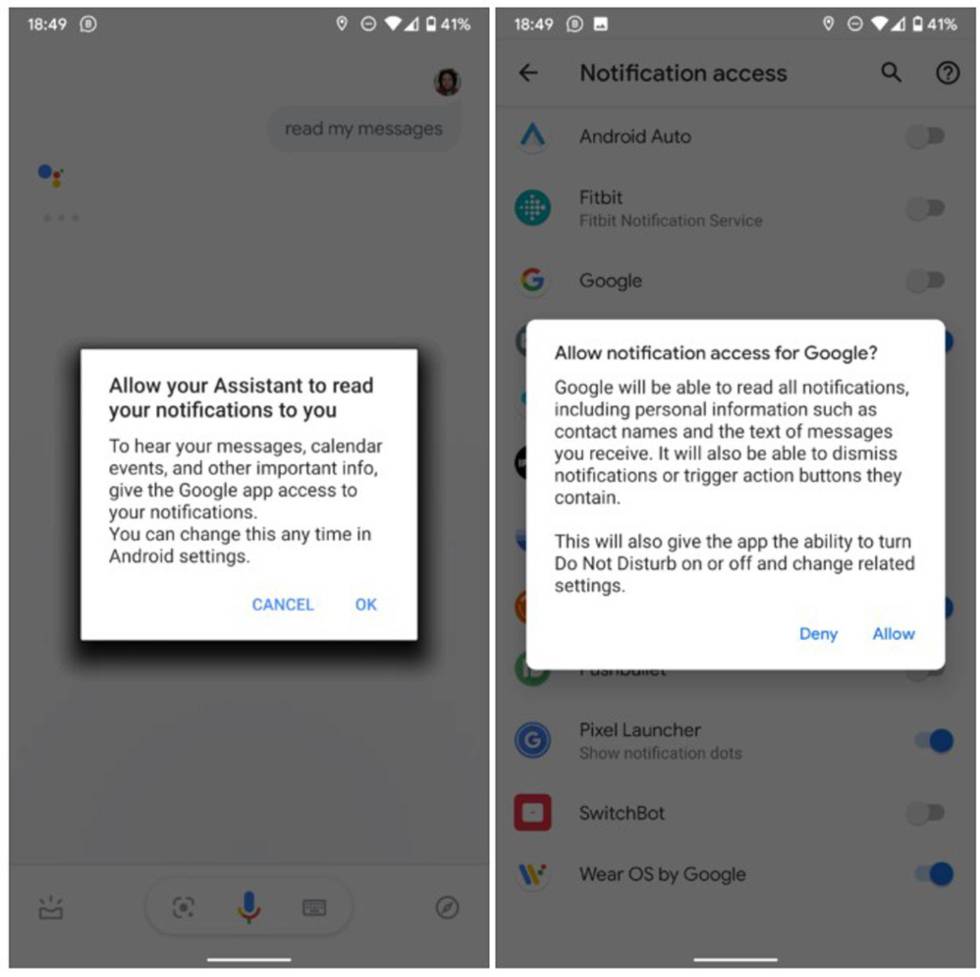 El asistente de Google lee los textos de las aplicaciones de mensajería