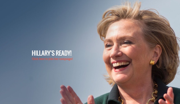 Portada de la web de su campaña: Ready for Hillary, preparados para Hillary