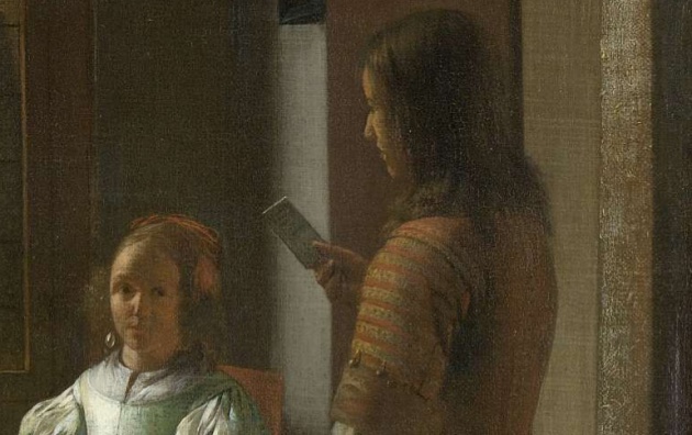 Detalle del 'iPhone' que Tim Cook ha encontrado en 'Hombre entregando una carta a una mujer en un recibidor", pintado por Pieter de Hooch en 1670 Detalle del 'iPhone' que Tim Cook ha encontrado en 'Hombre entregando una carta a una mujer en un recibidor", pintado por Pieter de Hooch en 1670