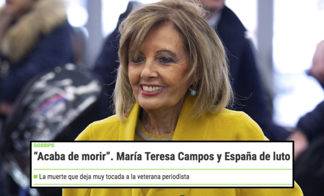 Un titular de 'Diario Gol' hizo que algunas personas, entre ellas Toñi Moreno, pensasen que María Teresa Campos había muerto Un titular de 'Diario Gol' hizo que algunas personas, entre ellas Toñi Moreno, pensasen que María Teresa Campos había muerto