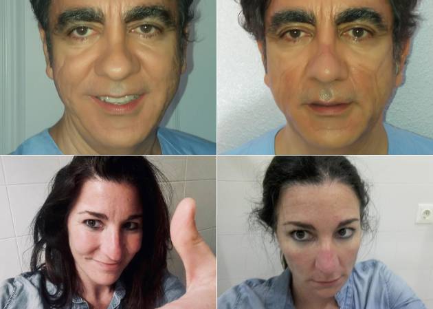 Dos trabajadores sanitarios, antes y después de sus respectivos turnos Dos trabajadores sanitarios, antes y después de sus respectivos turnos