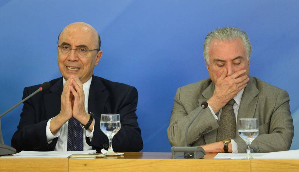 O ministro Meirelles e Temer em Brasília.