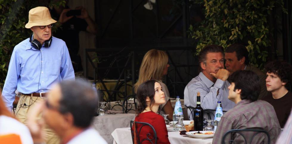 Woody Allen, Ellen Page, Alec Baldwin e Jesse Eisemberg nas filmagens de ‘Para Roma com Amor’ em 2011.