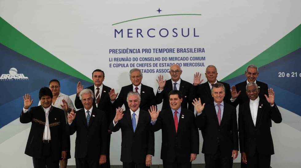 Os participantes da reunião do Mercosul, nesta quinta-feira, em Brasília.