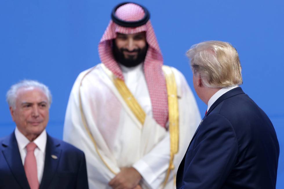 O presidente Michel Temer, o princÃ­pe da ArÃ¡bia Saudita Mohammed bin Salman e o presidente dos EUA Donald Trump.