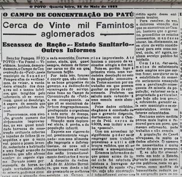 Jornal 'O Povo' de maio de 1932 destacava as condies dos migrantes no 'campo' de Senador Pompeu. 