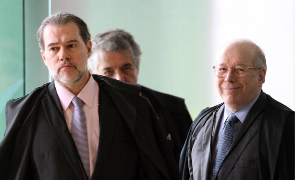Ministros Dias Toffoli, Marco AurÃ©lio Mello e Celso de Mello em outubro de 2018.rn 