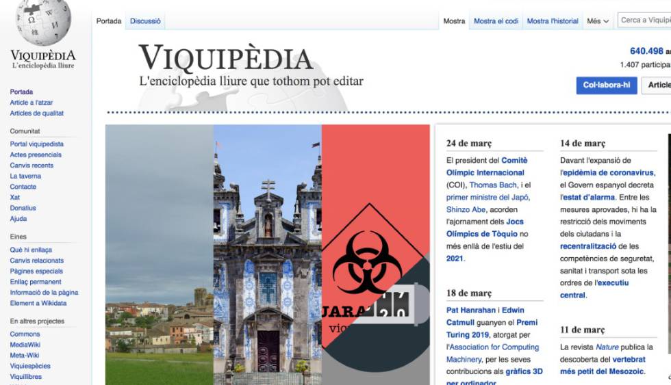 Portada de la Viquipèdia.