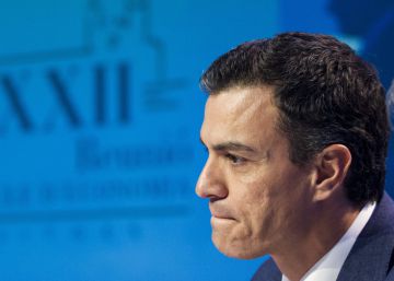  El secretario general del PSOE, Pedro S&aacute;nchez, durante su intervenci&oacute;n en la segunda sesi&oacute;n de la XXXII Reuni&oacute;n del C&iacute;rculo de Econom&iacute;a de Sitges. 