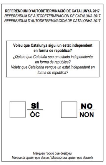 Papeleta Referendum Cataluña 2017