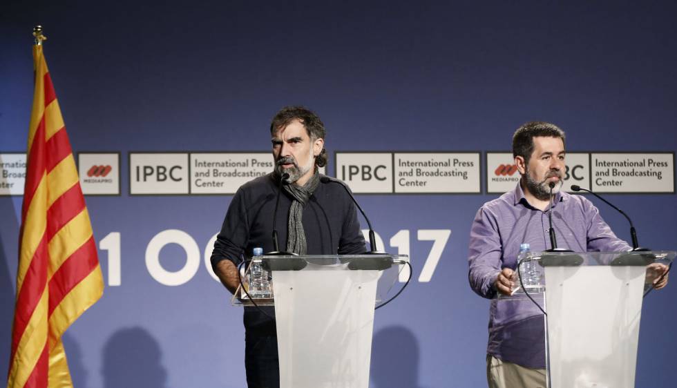 El presidente de Òmnium Cultural, Jordi Cuixart, y el de la ANC, Jordi Sànchez.