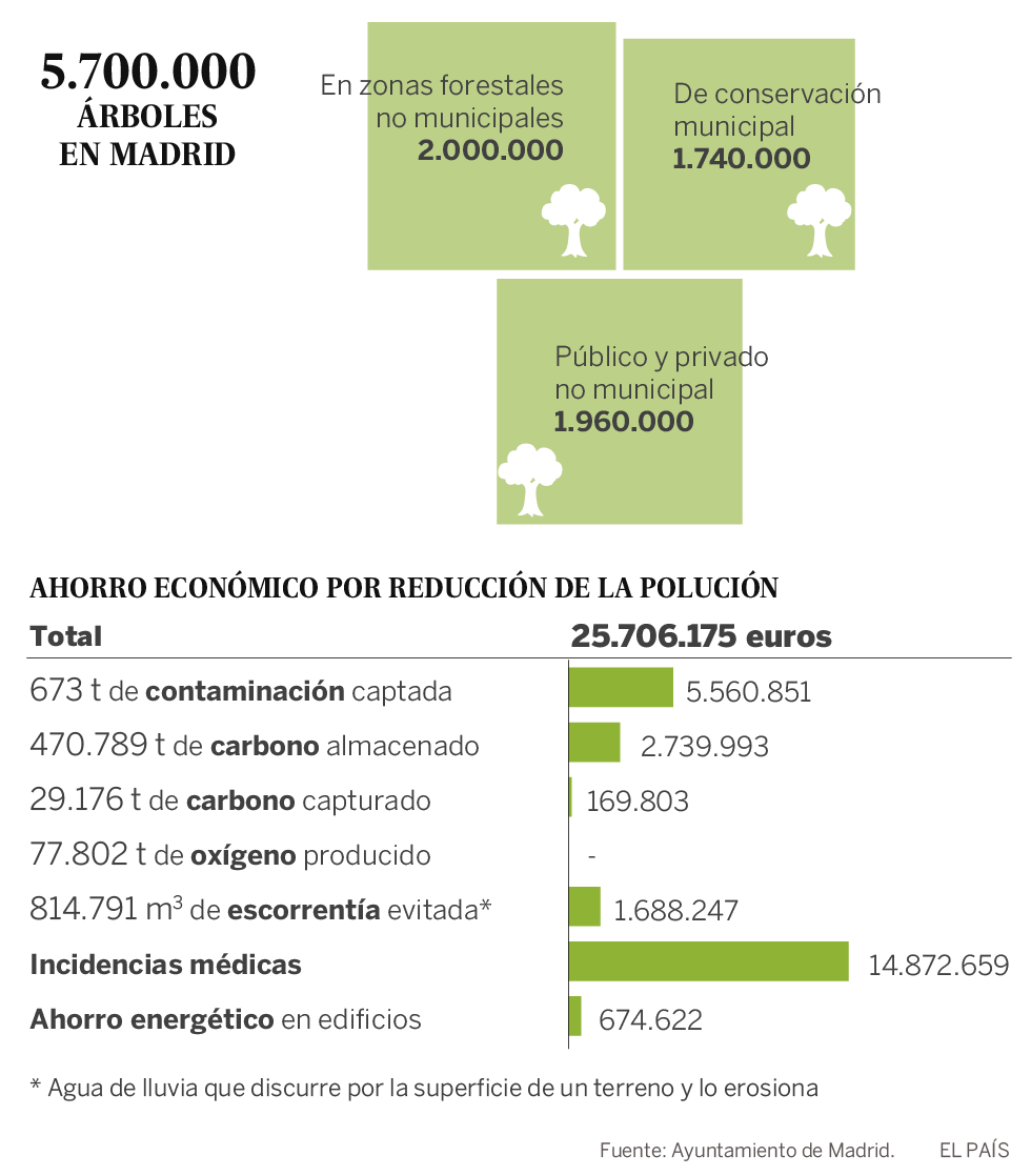 Los Ã¡rboles de Madrid captan 673 toneladas de contaminantes al aÃ±o