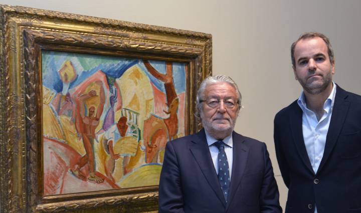 A la derecha, el comisario de la exposición y autor de esta tribuna, junto al presidente de la Fundación Bancaja, Rafael Alcón.