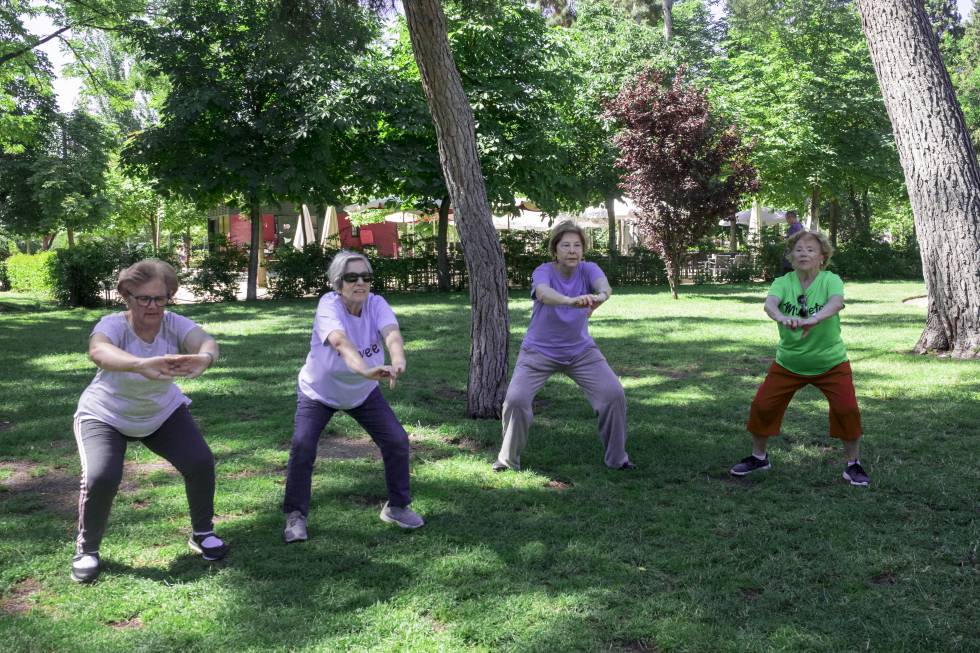 El grupo 'Muévete más' el el parque del Retiro