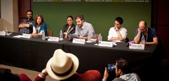 De izquierda a derecha: Rodrigo Hasbún, Guadalupe Nettel, Yolanda Pantin, Emilio Fraia, Juan Álvarez y Oliverio Coelho.