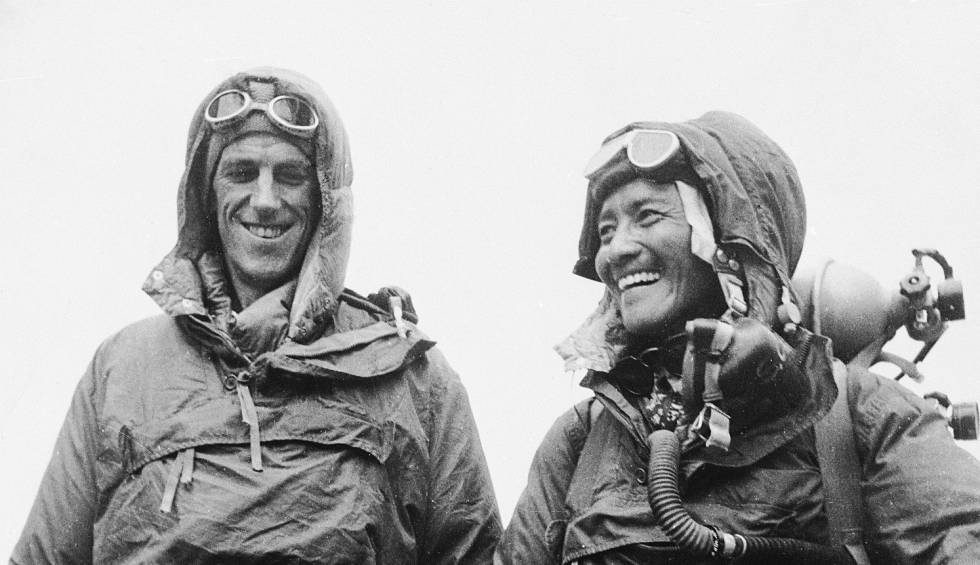 Hillary y Tenzing, tras su ascensión al Everest.