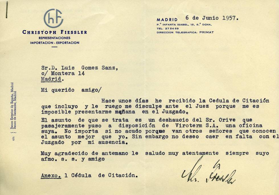 Carta del nazi Christoph Fiessler enviada a Luis Gómez Sanz.
