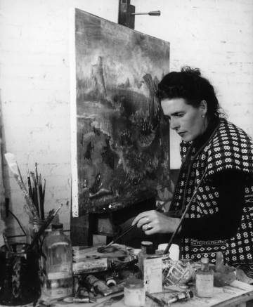 Leonora Carrington pintnado 'Unscape at Manzanillo', en 1956.