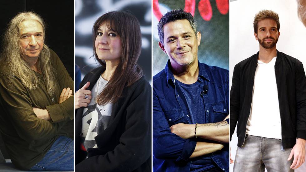 Desde la izquierda, Rosendo, Eva Amaral, Alejandro Sanz y Pablo Alborán.