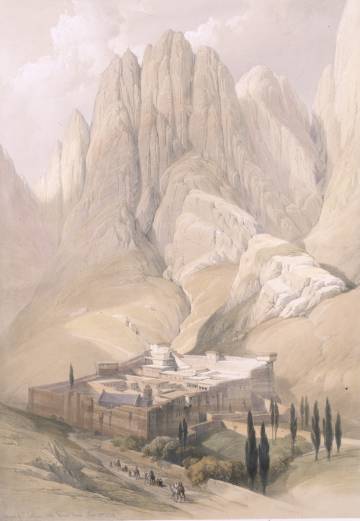 Litografía del monasterio de Santa Catalina, en el Monte Sinaí.
