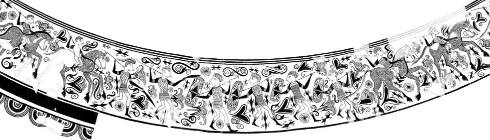 Dibujo del friso del Vaso de los Guerreros realizado por Francisco Porcar en 1934.