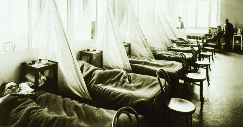 Enfermos de gripe en un hospital militar norteamericano en Francia. 