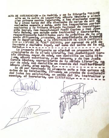 Documento del secuestro por parte de los censores franquistas de 100 carteles del Che Guevara, incautados con el pretexto de que no tenían 