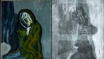 A la izquierda, 'La pobreza agazapada', de Picasso. A la derecha, los rayos X muestran la obra oculta. 
