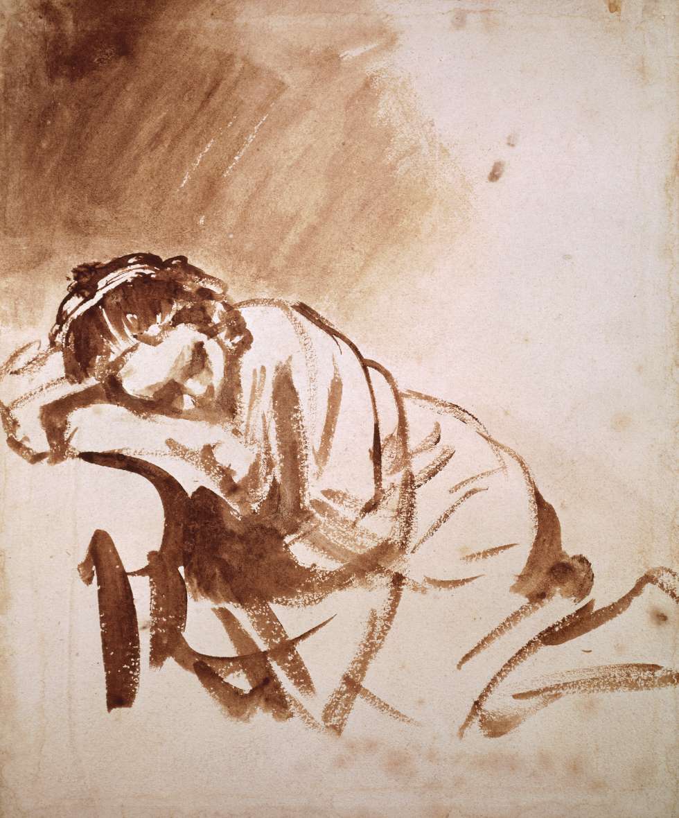 'Chica durmiendo', dibujo de Rembrant de 1654.