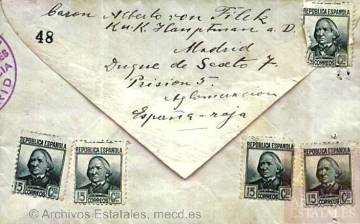 Reverso del sobre de la carta enviada por Filek el 25 de junio de 1937 desde la cárcel a su tío Alfred en Austria.
