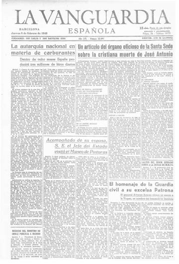 Portada de 'La Vanguardia' del 8 de febrero de 1940 anunciando el milagroso carburante.