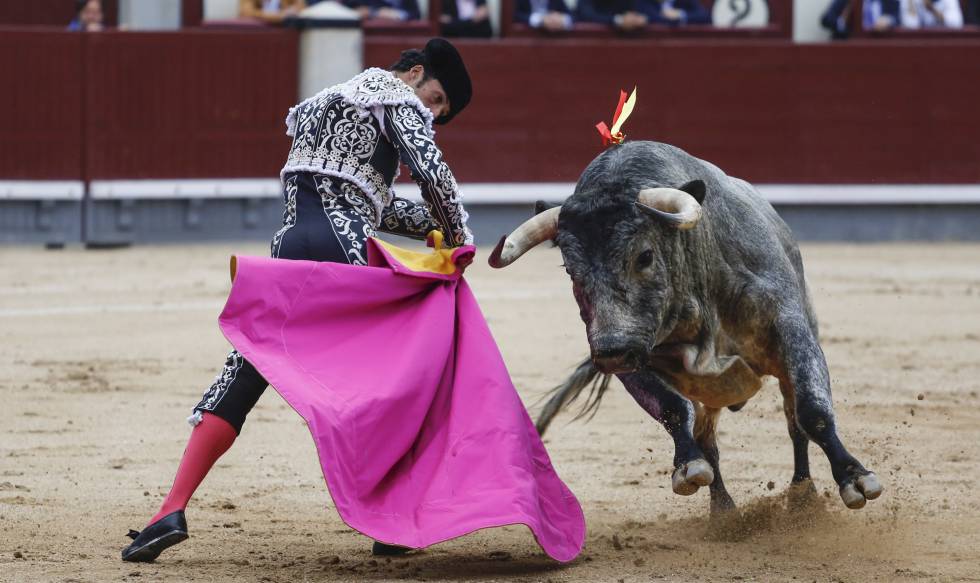 Morenito de Aranda con su primer toro, este miércoles en Madrid.