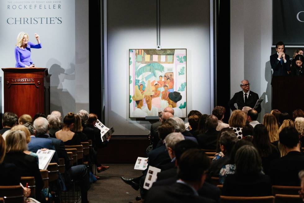 The Rivals' del artista Diego Rivera durante la subasta de Christie's