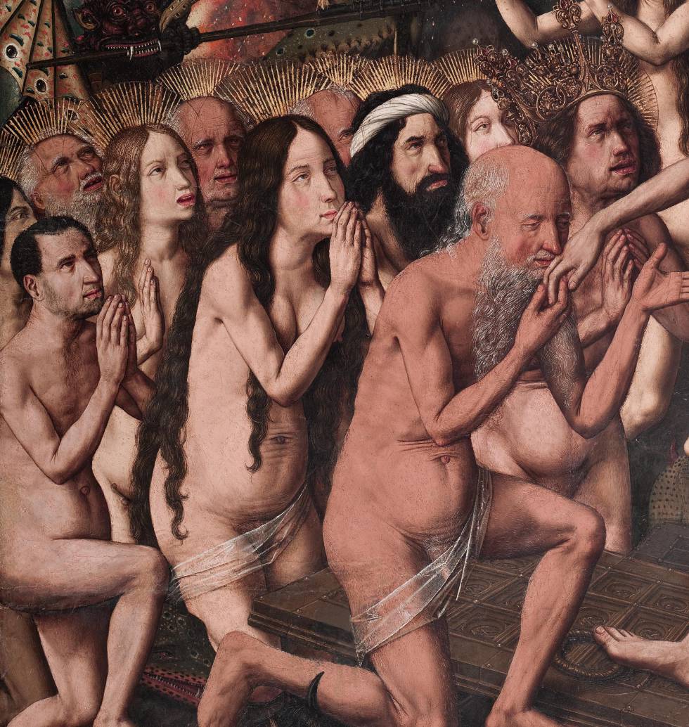 Detalle con Adán, Eva, el rey David y otros personajes del Antiguo Testamento en el  Descenso de Cristo al Limbo  (hacia 1475).