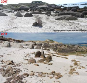 Comparativa del estado de la playa donde se halla Mámoa 4 entre 2007 y 2011.