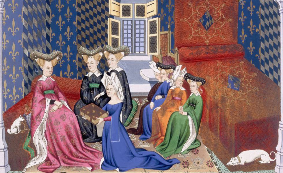 Un grupo de mujeres en una ilustraciÃ³n medieval.