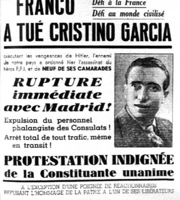 Portada del diario 'L'Humanité' sobre el fusilamiento de Cristino García.