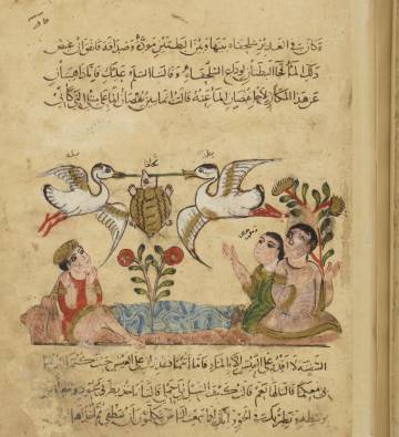 Manuscrito árabe Kalila wa Dimna, en la Biblioteca Nacional de Francia, en París.