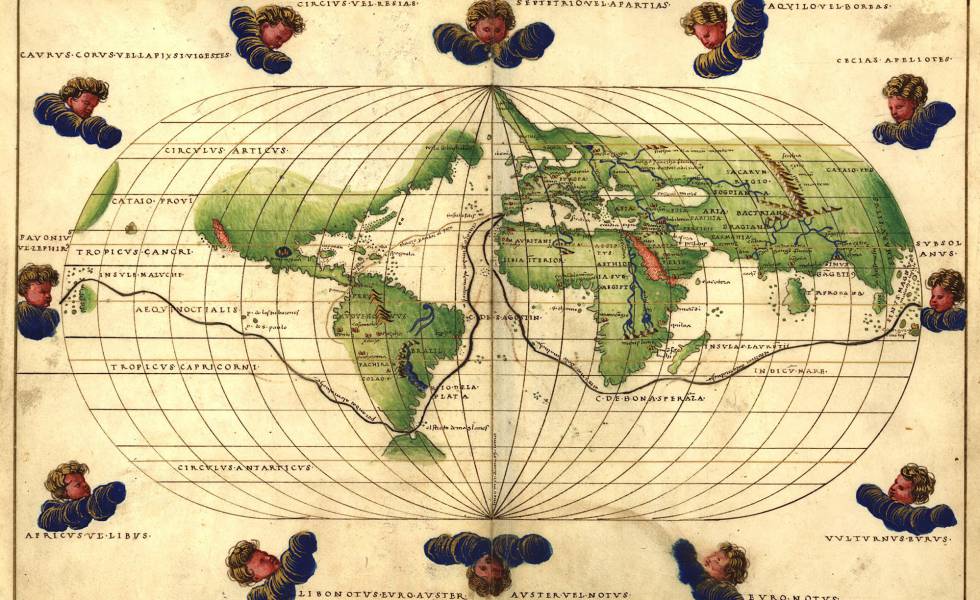 Mapa de la ruta de Magallanes de uno de los atlas de Battista Agnese (1544).rn 