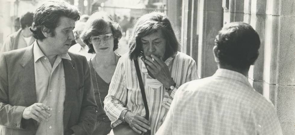 Jorge Herralde, con Marianne Liggenstorfer y Patricia Higshmith en el Festival de Cine de San Sebastián de 1983.