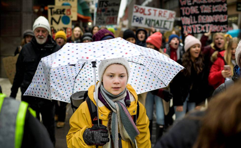 La activista sueca de 16 aÃ±os Greta Thunberg participa en una manifestaciÃ³n de Estocolmo en marzo pasado. 