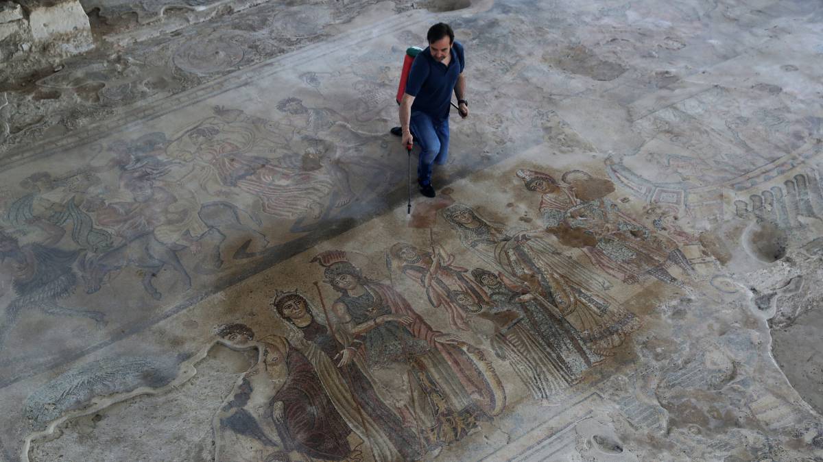 Un mosaico en la Villa Romana de Noheda.