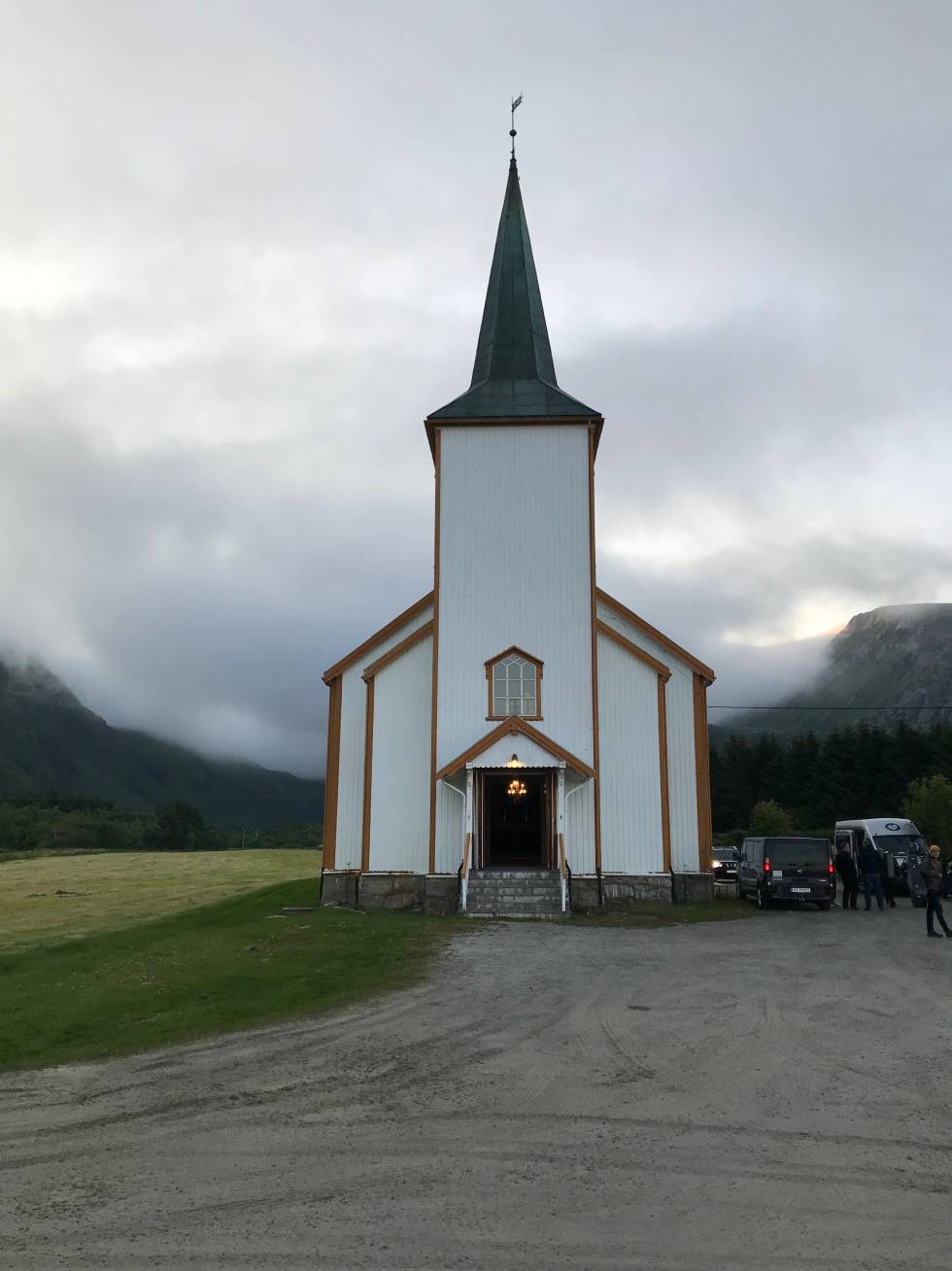The musicians leave the small church of Valberg after the concert on Thursday night.